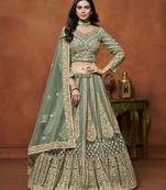 Pista Green Embroidered Zari Sequins Coading Net Lehenga