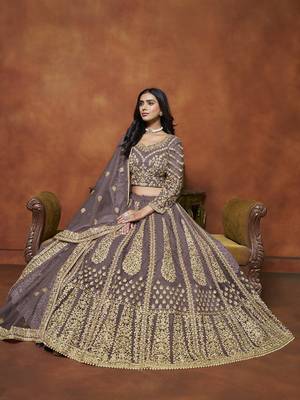 Light Purple Embroidered Zari Sequins Coading Net Lehenga 2