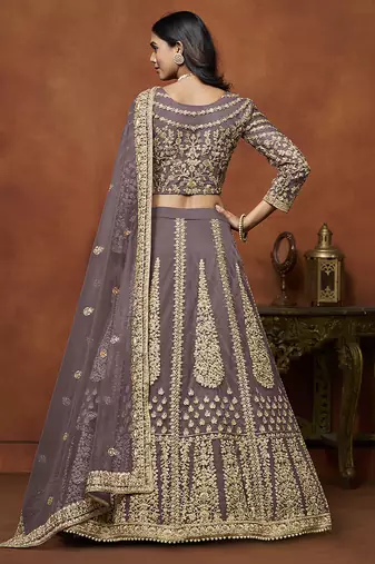 Light Purple Embroidered Zari Sequins Coading Net Lehenga