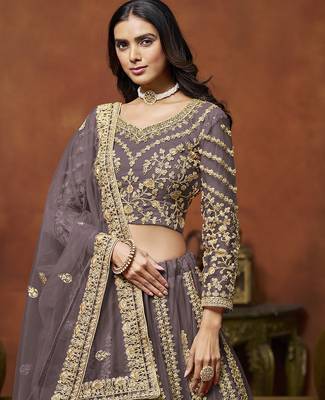 Light Purple Embroidered Zari Sequins Coading Net Lehenga 4