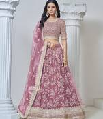 Pink Embroidered Zari Sequins Net Lehenga