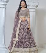 Light Purple Embroidered Zari Sequins Net Lehenga