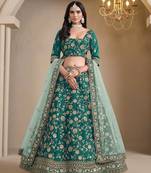 Green Embroidered Zari Sequins Art Silk Lehenga
