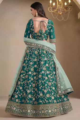 Green Embroidered Zari Sequins Art Silk Lehenga
