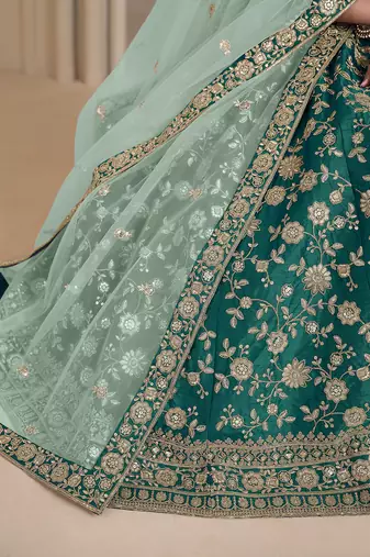 Green Embroidered Zari Sequins Art Silk Lehenga