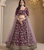 Wine Embroidered Zari Sequins Art Silk Lehenga