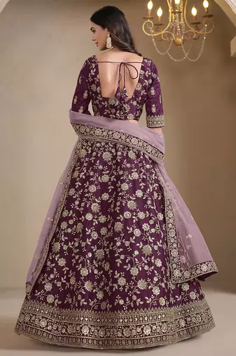 Wine Embroidered Zari Sequins Art Silk Lehenga