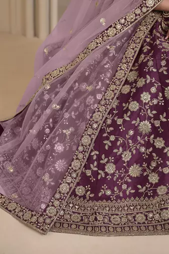 Wine Embroidered Zari Sequins Art Silk Lehenga