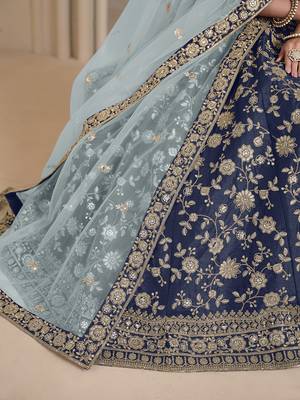 Navy Blue Embroidered Zari Sequins Art Silk Lehenga 4
