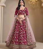 Red Embroidered Zari Sequins Art Silk Lehenga
