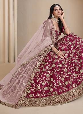 Red Embroidered Zari Sequins Art Silk Lehenga 2