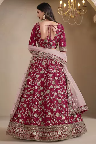 Red Embroidered Zari Sequins Art Silk Lehenga