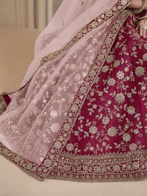 Red Embroidered Zari Sequins Art Silk Lehenga 4