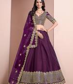 Purple Embroidered Zari Sequins Art Silk Lehenga