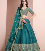 Teal Blue Embroidered Zari Sequins Art Silk Lehenga