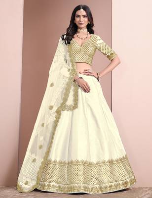 White Embroidered Zari Sequins Art Silk Lehenga 1