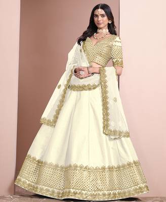 White Embroidered Zari Sequins Art Silk Lehenga 3