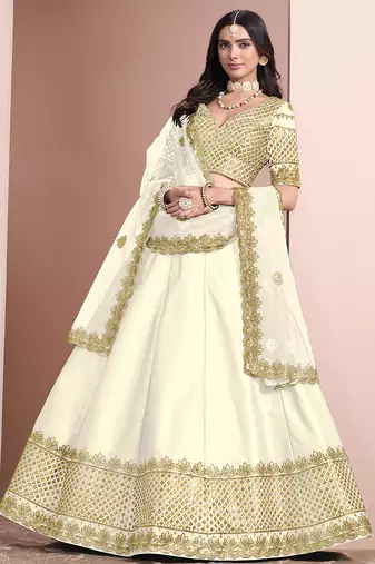 White Embroidered Zari Sequins Art Silk Lehenga
