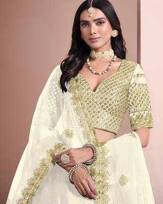White Embroidered Zari Sequins Art Silk Lehenga 4
