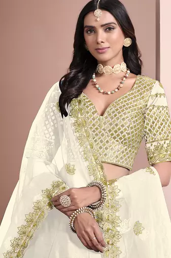 White Embroidered Zari Sequins Art Silk Lehenga