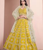 Yellow Embroidered Zari Sequins Art Silk Lehenga