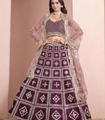 Wine Embroidered Zari Sequins Art Silk Lehenga
