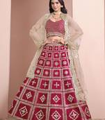 Rani-Pink Embroidered Zari Sequins Art Silk Lehenga