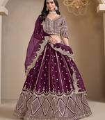 Wine Embroidered Zari Sequins Art Silk Lehenga