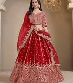 Red Embroidered Zari Sequins Art Silk Lehenga