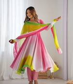 Multi colour faux georgette digital print fully stitched gown