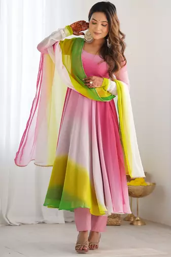 Multi colour faux georgette digital print fully gown