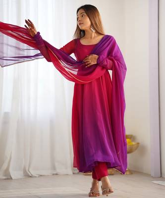 Multi colour faux georgette digital print fully  gown 3