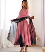 Multi colour faux georgette digital print fully stitched gown