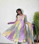 Multi colour organza silk digital print fully stitched gown