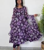 Multi colour organza silk digital print fully stitched gown