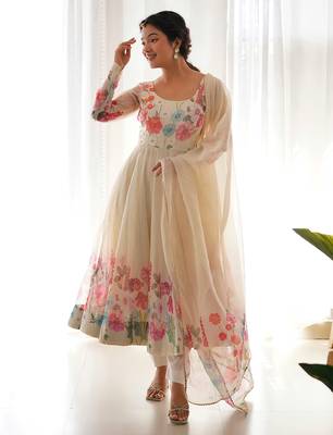Featuring cream color ethnic wear gown set 1