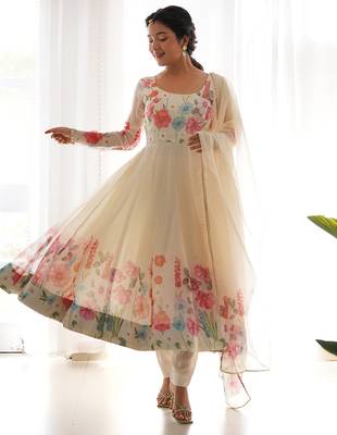 Featuring cream color ethnic wear gown set 3