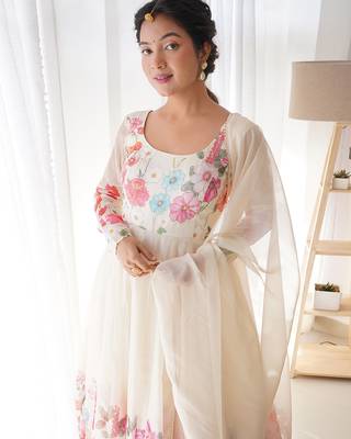 Featuring cream color ethnic wear gown set 4