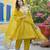 Women yellow silk blend solid embroidered anarkali kurta salwar with dupatta