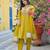 Women yellow silk blend solid embroidered anarkali kurta salwar with dupatta
