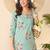 Women blue cotton blend floral printed regular top