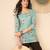 Women blue cotton blend floral printed regular top