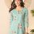 Women blue cotton blend floral printed regular top