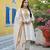 Women off white silk blend solid embroidered anarkali kurta salwar with dupatta