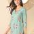Women blue cotton blend floral printed regular top