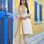 Women off white silk blend solid embroidered anarkali kurta salwar with dupatta