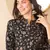 Women black cotton blend floral printed regular top