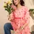 Women pink cotton blend floral printed regular peplum top