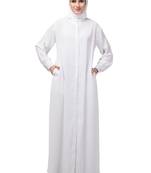 White front open casual Abaya with  cuff at sleeve