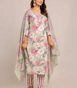 Multicolor women embroidered floral printed aline kurta pant with dupatta set